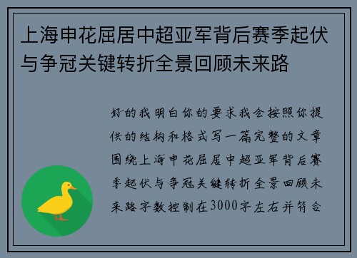 上海申花屈居中超亚军背后赛季起伏与争冠关键转折全景回顾未来路